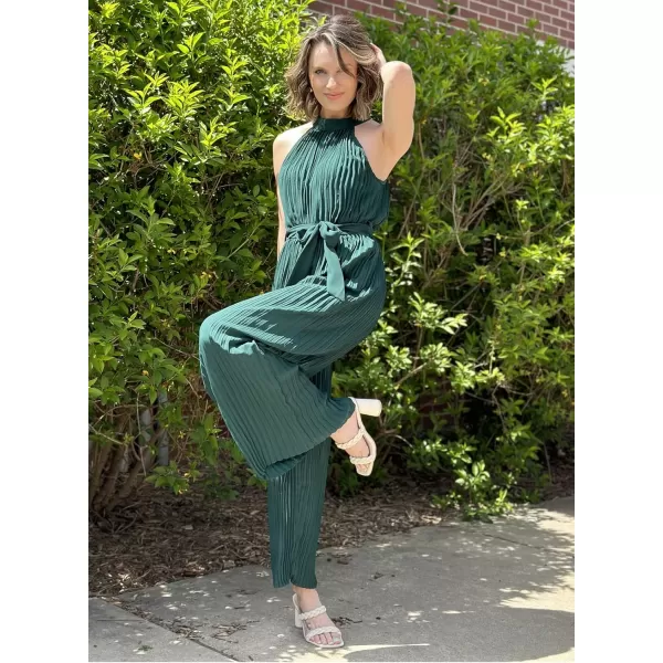 Happy Sailed Women's Jumpsuits Summer Sleeveless Halter Neck Wasit Belt Wide Leg Pants Romper Chiffon Jumpers Casual