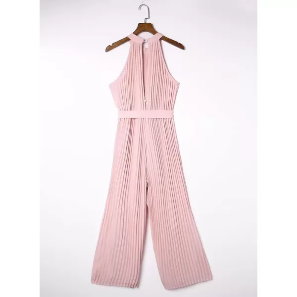 Happy Sailed Women's Jumpsuits Summer Sleeveless Halter Neck Wasit Belt Wide Leg Pants Romper Chiffon Jumpers Casual