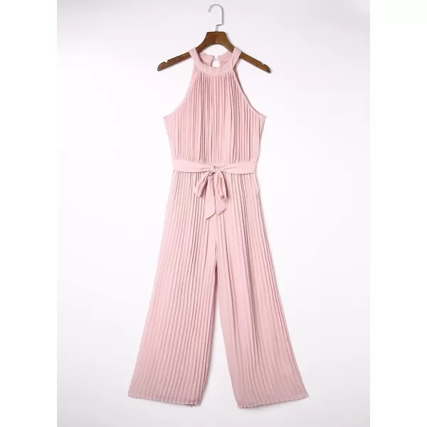Happy Sailed Women's Jumpsuits Summer Sleeveless Halter Neck Wasit Belt Wide Leg Pants Romper Chiffon Jumpers Casual