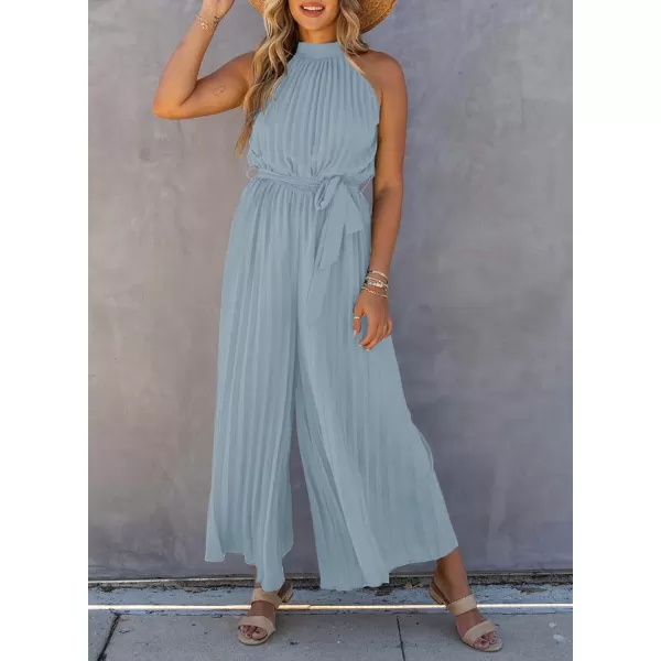 Happy Sailed Women's Jumpsuits Summer Sleeveless Halter Neck Wasit Belt Wide Leg Pants Romper Chiffon Jumpers Casual