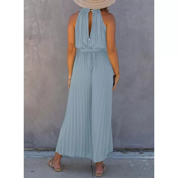 Happy Sailed Women's Jumpsuits Summer Sleeveless Halter Neck Wasit Belt Wide Leg Pants Romper Chiffon Jumpers Casual