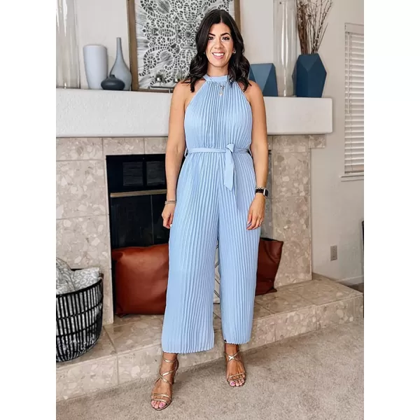 Happy Sailed Women's Jumpsuits Summer Sleeveless Halter Neck Wasit Belt Wide Leg Pants Romper Chiffon Jumpers Casual