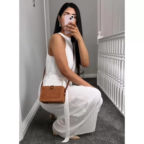 Happy Sailed Women's Jumpsuits Summer Sleeveless Halter Neck Wasit Belt Wide Leg Pants Romper Chiffon Jumpers Casual