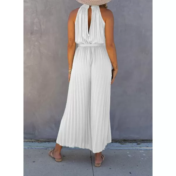 Happy Sailed Women's Jumpsuits Summer Sleeveless Halter Neck Wasit Belt Wide Leg Pants Romper Chiffon Jumpers Casual