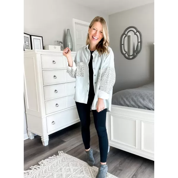 Happy Sailed Womens Leopard Contrast Denim Jackets Oversized Long Sleeve Button Down Jean Shacket Jacket S-2XL