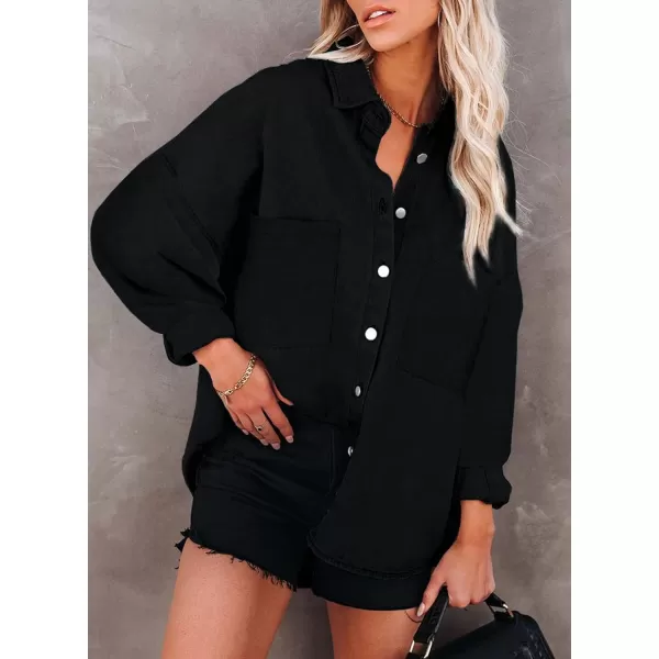 Happy Sailed Womens Leopard Contrast Denim Jackets Oversized Long Sleeve Button Down Jean Shacket Jacket S-2XL