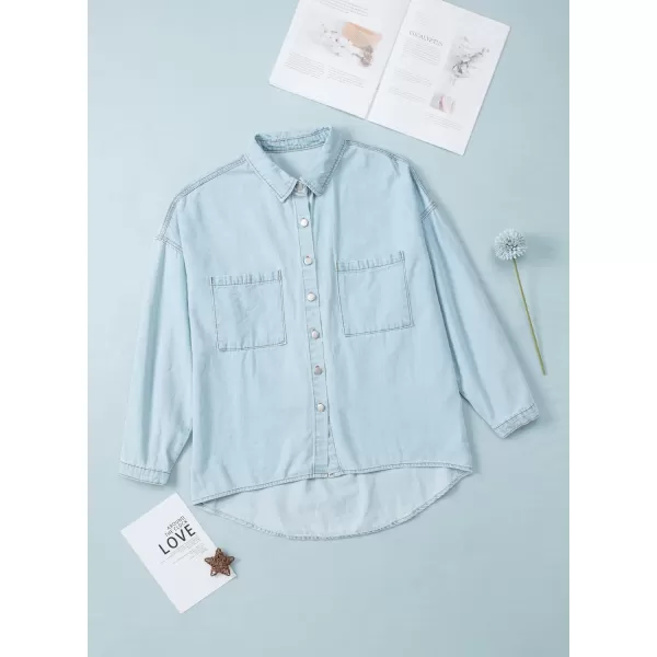 Happy Sailed Womens Leopard Contrast Denim Jackets Oversized Long Sleeve Button Down Jean Shacket Jacket S-2XL