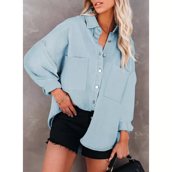 Happy Sailed Womens Leopard Contrast Denim Jackets Oversized Long Sleeve Button Down Jean Shacket Jacket S-2XL