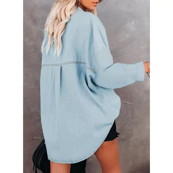 Happy Sailed Womens Leopard Contrast Denim Jackets Oversized Long Sleeve Button Down Jean Shacket Jacket S-2XL