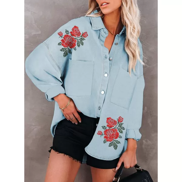 Happy Sailed Womens Leopard Contrast Denim Jackets Oversized Long Sleeve Button Down Jean Shacket Jacket S-2XL