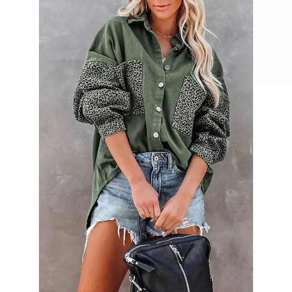 Happy Sailed Womens Leopard Contrast Denim Jackets Oversized Long Sleeve Button Down Jean Shacket Jacket S-2XL