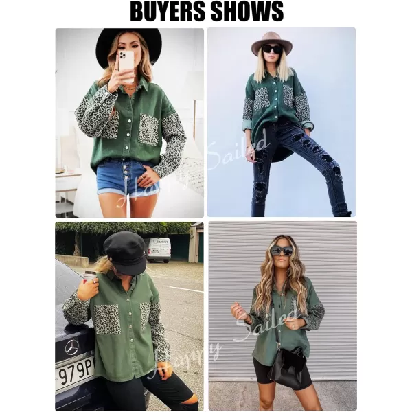 Happy Sailed Womens Leopard Contrast Denim Jackets Oversized Long Sleeve Button Down Jean Shacket Jacket S-2XL