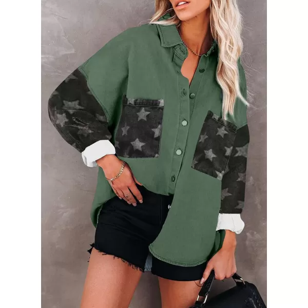 Happy Sailed Womens Leopard Contrast Denim Jackets Oversized Long Sleeve Button Down Jean Shacket Jacket S-2XL