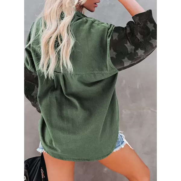 Happy Sailed Womens Leopard Contrast Denim Jackets Oversized Long Sleeve Button Down Jean Shacket Jacket S-2XL