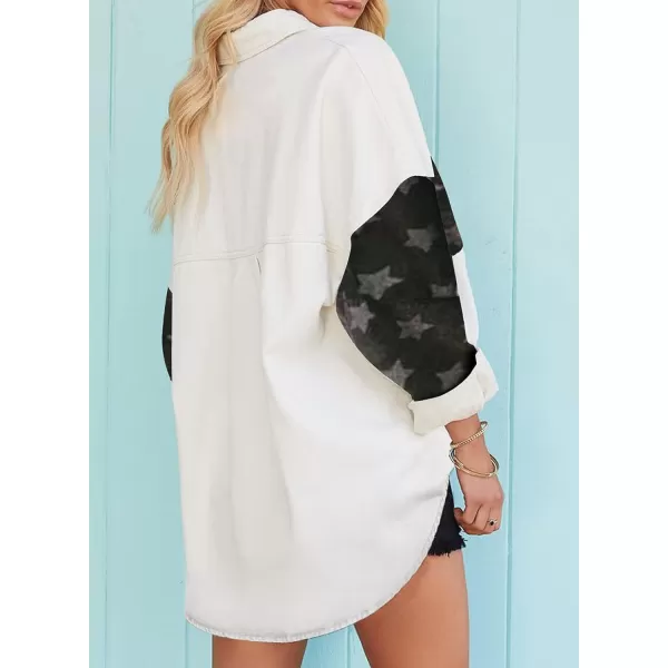 Happy Sailed Womens Leopard Contrast Denim Jackets Oversized Long Sleeve Button Down Jean Shacket Jacket S-2XL