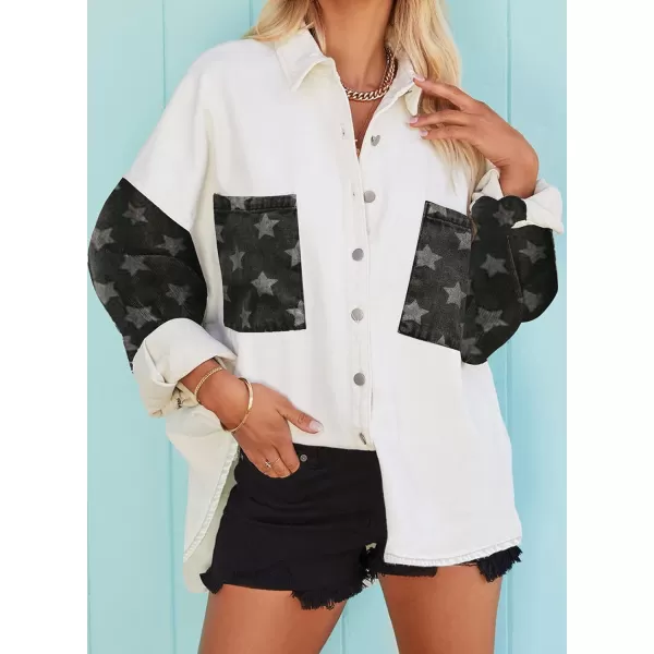Happy Sailed Womens Leopard Contrast Denim Jackets Oversized Long Sleeve Button Down Jean Shacket Jacket S-2XL