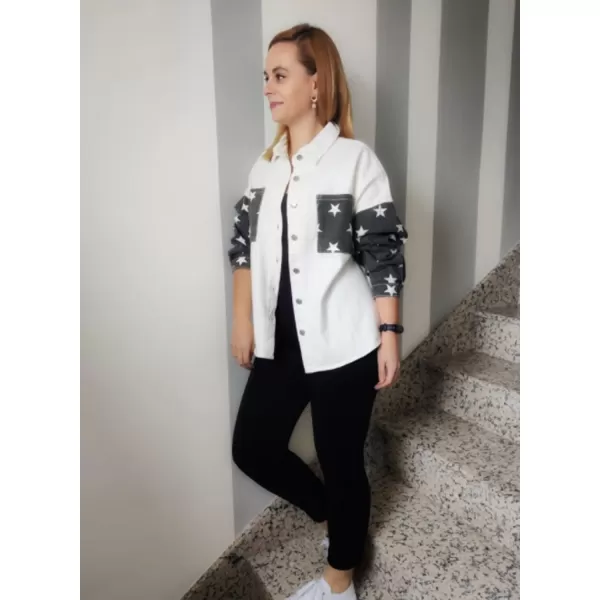 Happy Sailed Womens Leopard Contrast Denim Jackets Oversized Long Sleeve Button Down Jean Shacket Jacket S-2XL