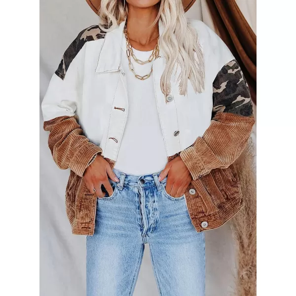 Happy Sailed Womens Leopard Contrast Denim Jackets Oversized Long Sleeve Button Down Jean Shacket Jacket S-2XL