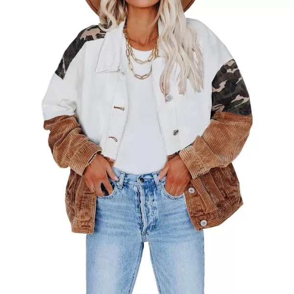 Happy Sailed Womens Leopard Contrast Denim Jackets Oversized Long Sleeve Button Down Jean Shacket Jacket S-2XL