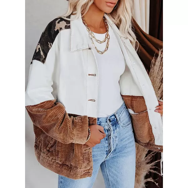 Happy Sailed Womens Leopard Contrast Denim Jackets Oversized Long Sleeve Button Down Jean Shacket Jacket S-2XL