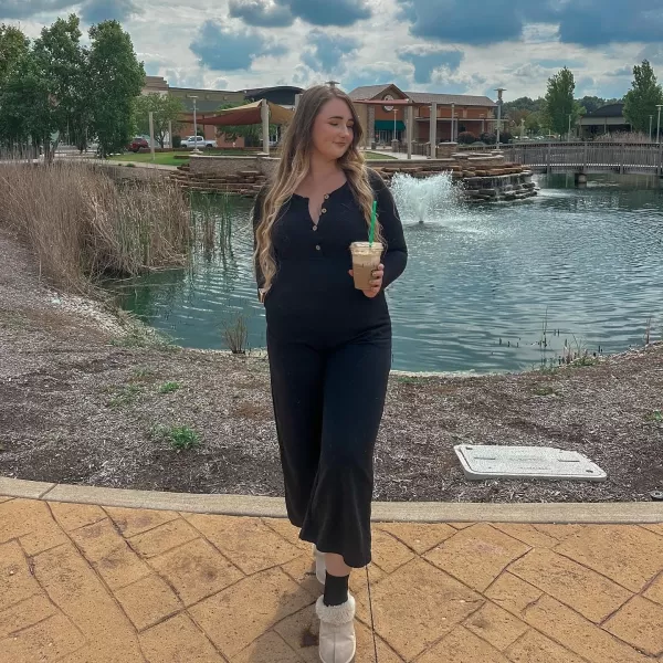 Happy Sailed Women's Long Sleeve Waffle Knit Jumpsuits Front Button Wide Leg Long Pants Romper Overalls with Pockets