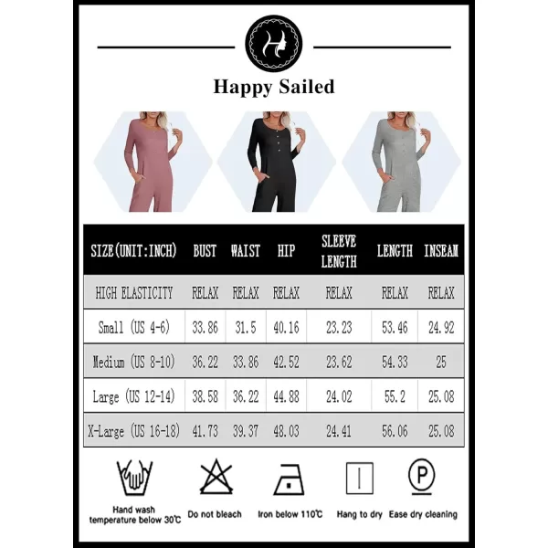 Happy Sailed Women's Long Sleeve Waffle Knit Jumpsuits Front Button Wide Leg Long Pants Romper Overalls with Pockets