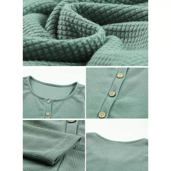 Happy Sailed Women's Long Sleeve Waffle Knit Jumpsuits Front Button Wide Leg Long Pants Romper Overalls with Pockets