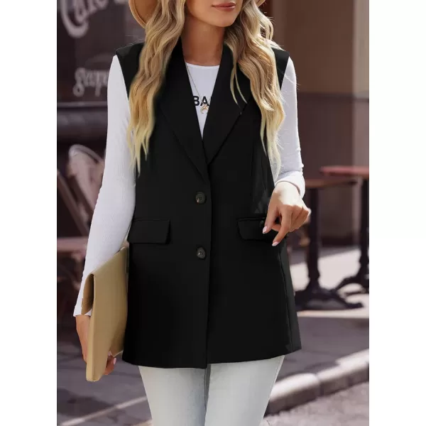 Happy Sailed Womens Long Vest Blazer Trendy Two Button Lapel Sleeveless Office Blazer Jackets Suit Vest with Pockets