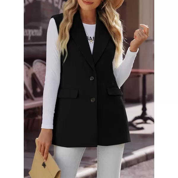Happy Sailed Womens Long Vest Blazer Trendy Two Button Lapel Sleeveless Office Blazer Jackets Suit Vest with Pockets