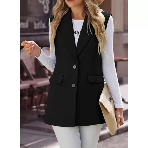 Happy Sailed Womens Long Vest Blazer Trendy Two Button Lapel Sleeveless Office Blazer Jackets Suit Vest with Pockets