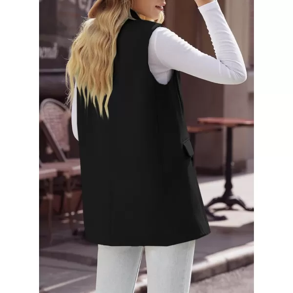 Happy Sailed Womens Long Vest Blazer Trendy Two Button Lapel Sleeveless Office Blazer Jackets Suit Vest with Pockets