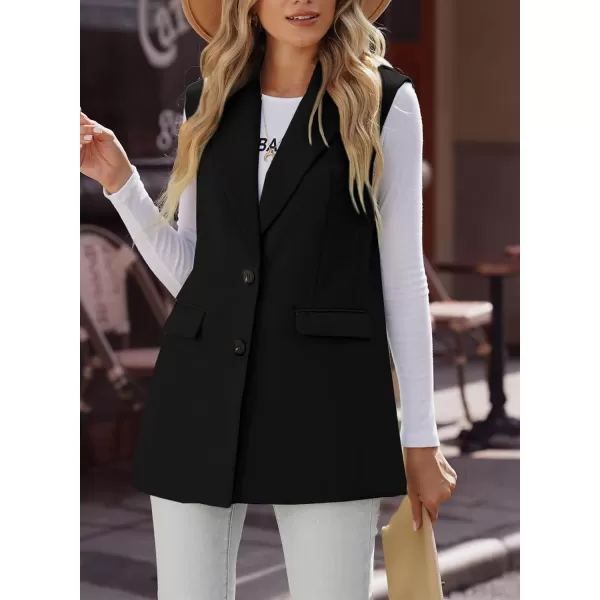 Happy Sailed Womens Long Vest Blazer Trendy Two Button Lapel Sleeveless Office Blazer Jackets Suit Vest with Pockets