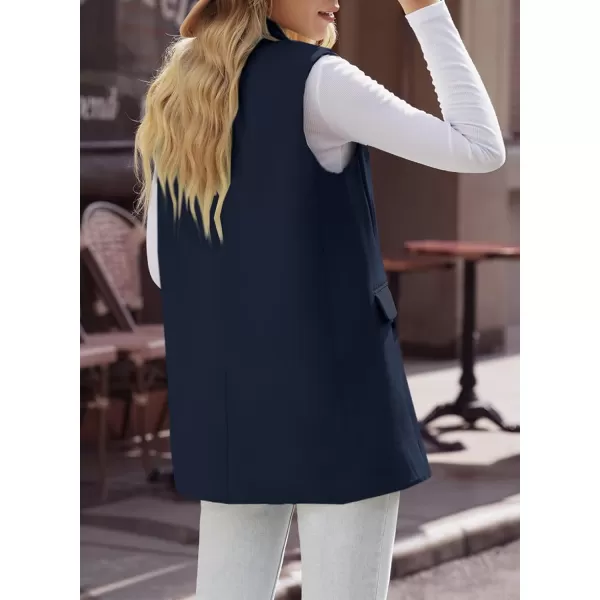 Happy Sailed Womens Long Vest Blazer Trendy Two Button Lapel Sleeveless Office Blazer Jackets Suit Vest with Pockets
