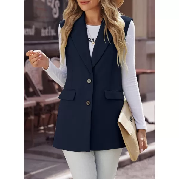 Happy Sailed Womens Long Vest Blazer Trendy Two Button Lapel Sleeveless Office Blazer Jackets Suit Vest with Pockets