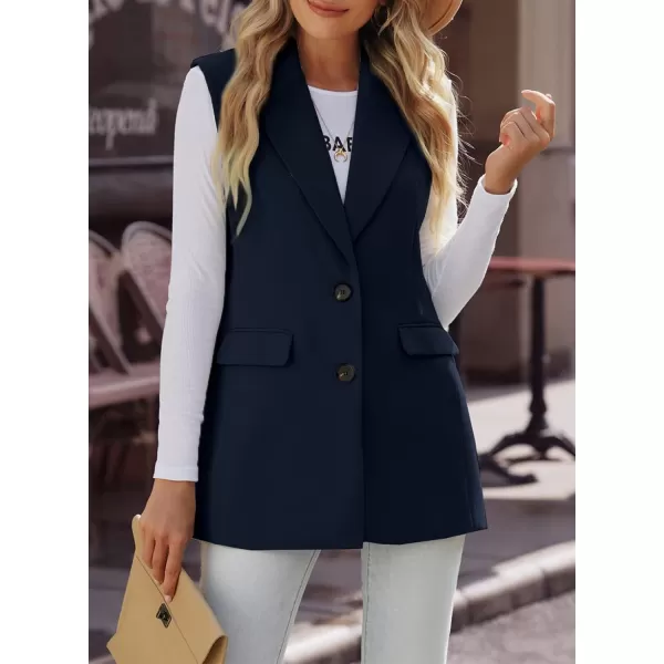 Happy Sailed Womens Long Vest Blazer Trendy Two Button Lapel Sleeveless Office Blazer Jackets Suit Vest with Pockets