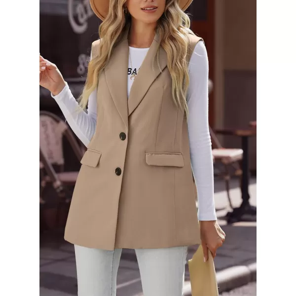 Happy Sailed Womens Long Vest Blazer Trendy Two Button Lapel Sleeveless Office Blazer Jackets Suit Vest with Pockets