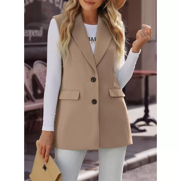 Happy Sailed Womens Long Vest Blazer Trendy Two Button Lapel Sleeveless Office Blazer Jackets Suit Vest with Pockets