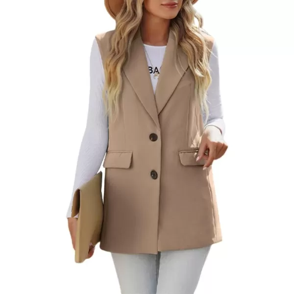Happy Sailed Womens Long Vest Blazer Trendy Two Button Lapel Sleeveless Office Blazer Jackets Suit Vest with Pockets