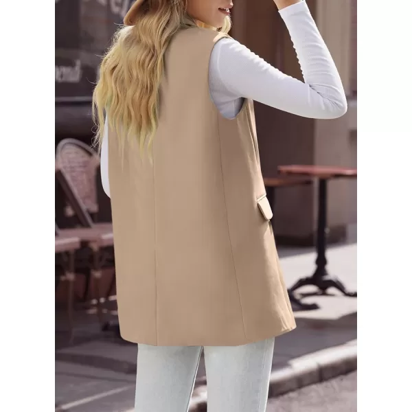 Happy Sailed Womens Long Vest Blazer Trendy Two Button Lapel Sleeveless Office Blazer Jackets Suit Vest with Pockets