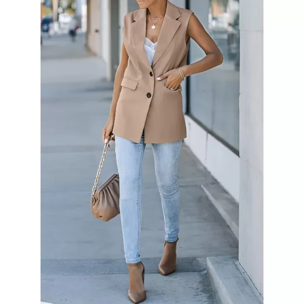 Happy Sailed Womens Long Vest Blazer Trendy Two Button Lapel Sleeveless Office Blazer Jackets Suit Vest with Pockets