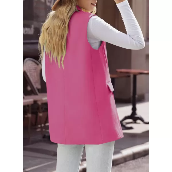 Happy Sailed Womens Long Vest Blazer Trendy Two Button Lapel Sleeveless Office Blazer Jackets Suit Vest with Pockets