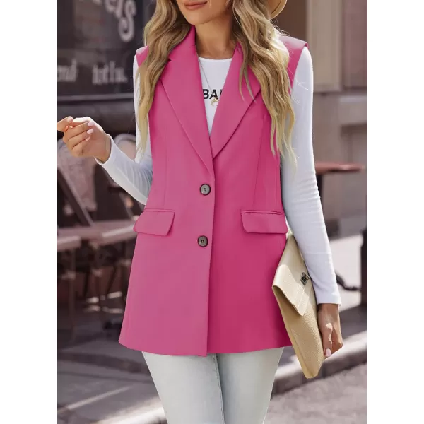Happy Sailed Womens Long Vest Blazer Trendy Two Button Lapel Sleeveless Office Blazer Jackets Suit Vest with Pockets