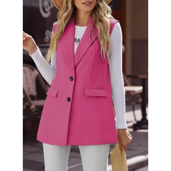 Happy Sailed Womens Long Vest Blazer Trendy Two Button Lapel Sleeveless Office Blazer Jackets Suit Vest with Pockets