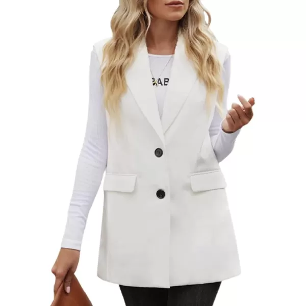 Happy Sailed Womens Long Vest Blazer Trendy Two Button Lapel Sleeveless Office Blazer Jackets Suit Vest with Pockets