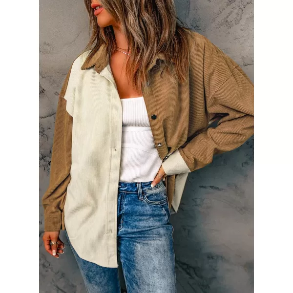 Happy Sailed Womens Oversized Patchwork Boyfriend Style Corduroy Shirts Casual Button Down Long Sleeve Blouses Jacket Tops