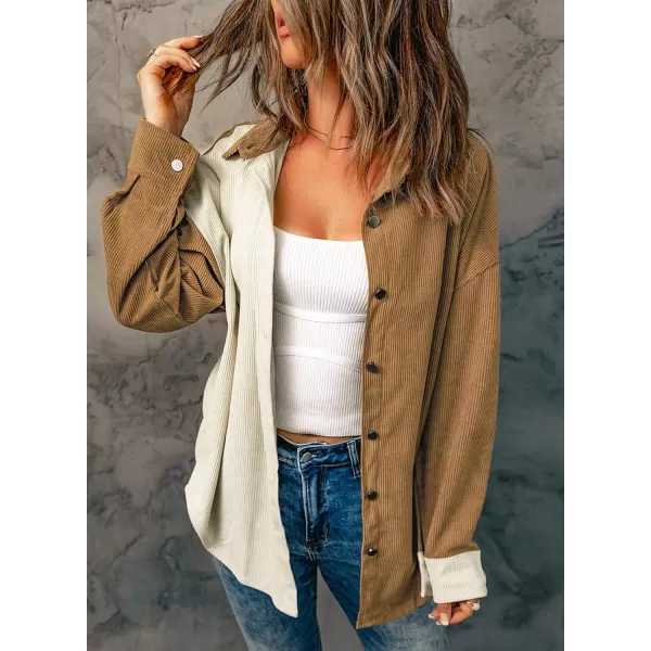 Happy Sailed Womens Oversized Patchwork Boyfriend Style Corduroy Shirts Casual Button Down Long Sleeve Blouses Jacket Tops
