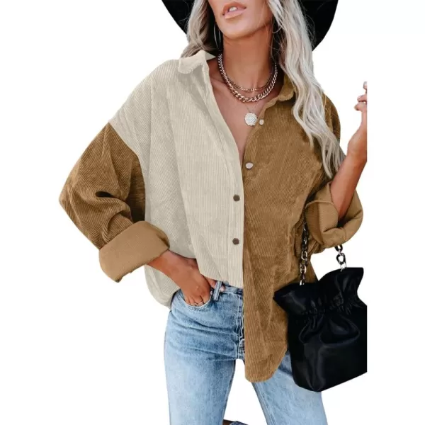 Happy Sailed Womens Oversized Patchwork Boyfriend Style Corduroy Shirts Casual Button Down Long Sleeve Blouses Jacket Tops