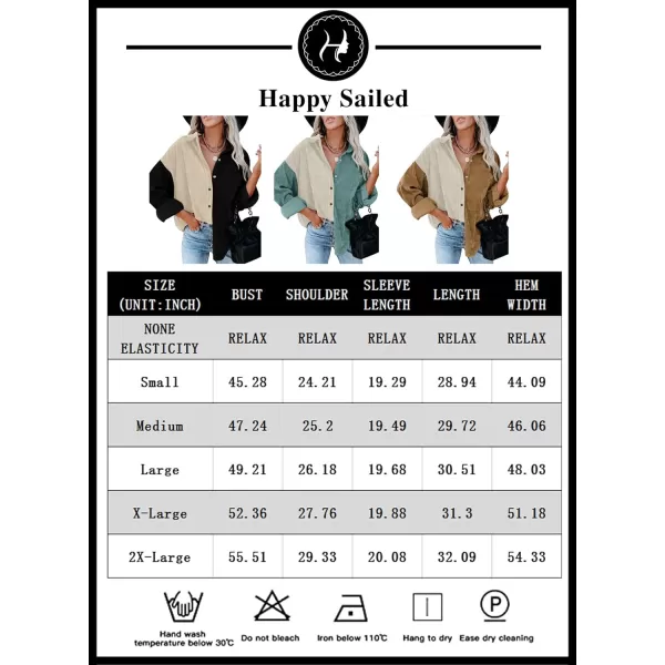 Happy Sailed Womens Oversized Patchwork Boyfriend Style Corduroy Shirts Casual Button Down Long Sleeve Blouses Jacket Tops