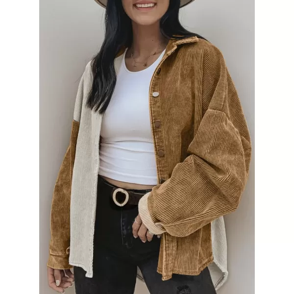 Happy Sailed Womens Oversized Patchwork Boyfriend Style Corduroy Shirts Casual Button Down Long Sleeve Blouses Jacket Tops