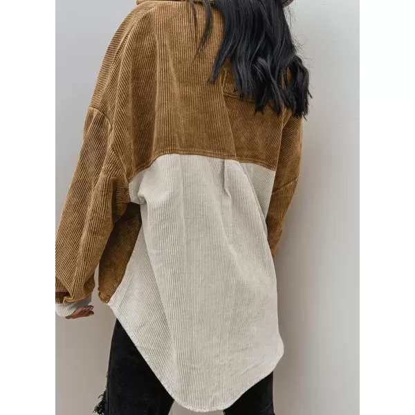 Happy Sailed Womens Oversized Patchwork Boyfriend Style Corduroy Shirts Casual Button Down Long Sleeve Blouses Jacket Tops